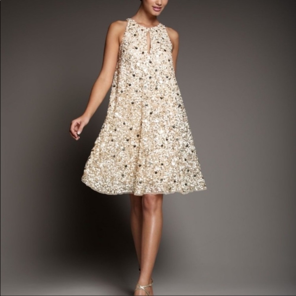 Aidan Mattox flare sleeveless sequins cocktail dress